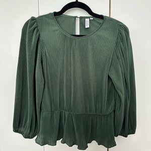 & Other Stories Plisse Peplum top in Pine Green Size S